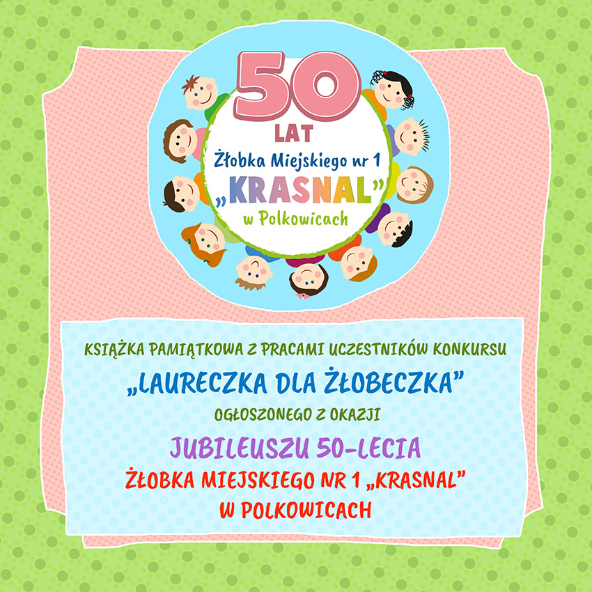 Grafika z logo 50-lecia Żłobka Miejskiego nr 1 "Krasnal" w Polkowicach