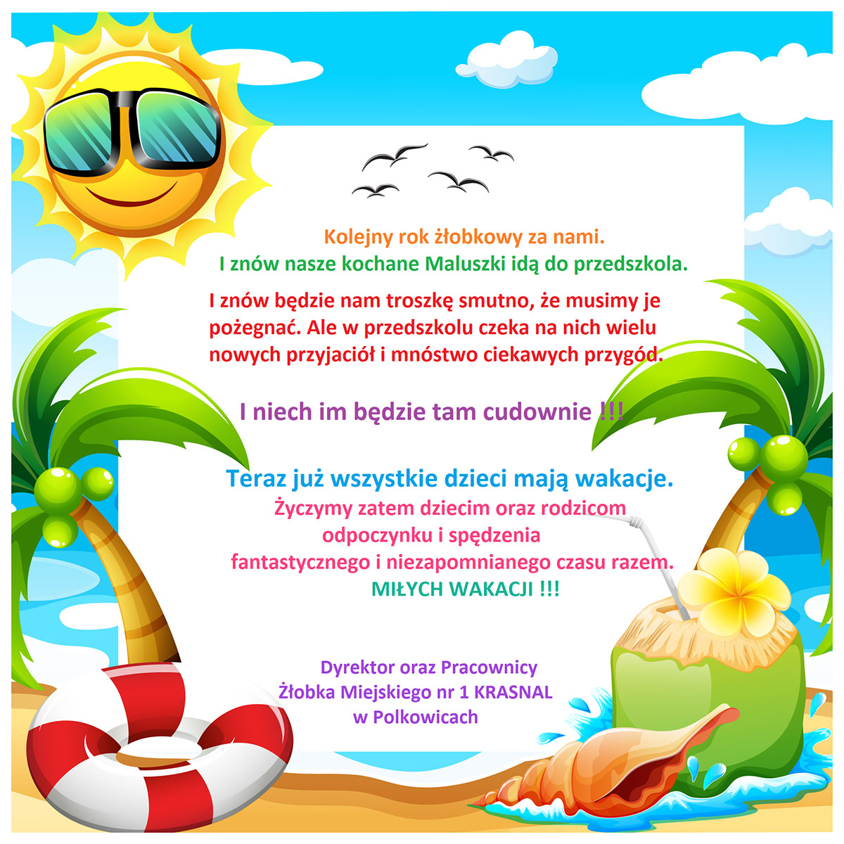 Grafika z treścią wakacyjnych życzeni