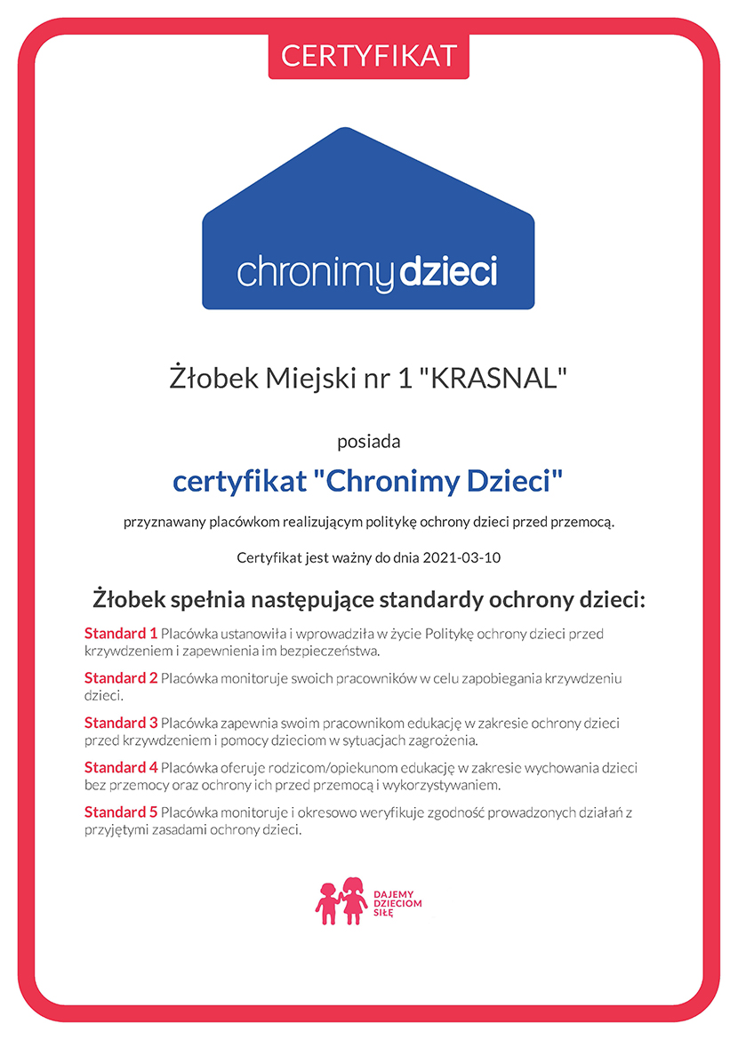Certyfikat "Chronimy dzieci"